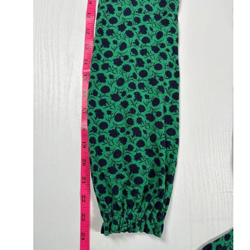 Boden Womens Green Navy Blue Floral Jersey Midi Dress Long Sleeve Size 8R Modest